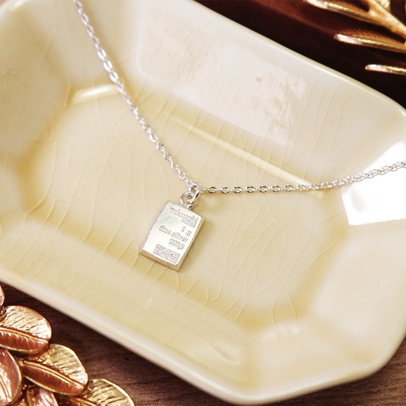 99.9%巧克力小银砖 925纯银项链 女生项链 生日礼物 - 项链 - 纯银 银色