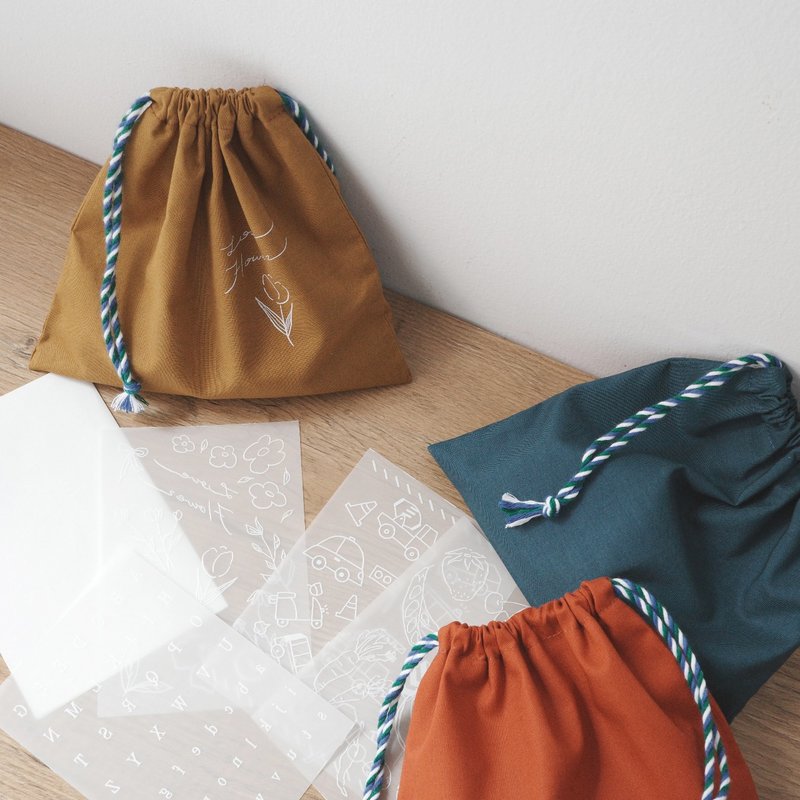 自由烫印图案束口袋 布用烫印贴纸 加 束口袋成品 自由搭配组合 - 贴纸 - 棉．麻 