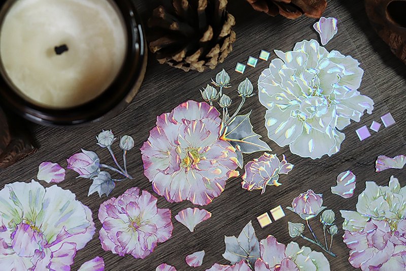 OKMT新七天原创社团咕卡贴纸PET手帐手账胶带  特殊工艺 芙蓉花 - 纸胶带 - 塑料 