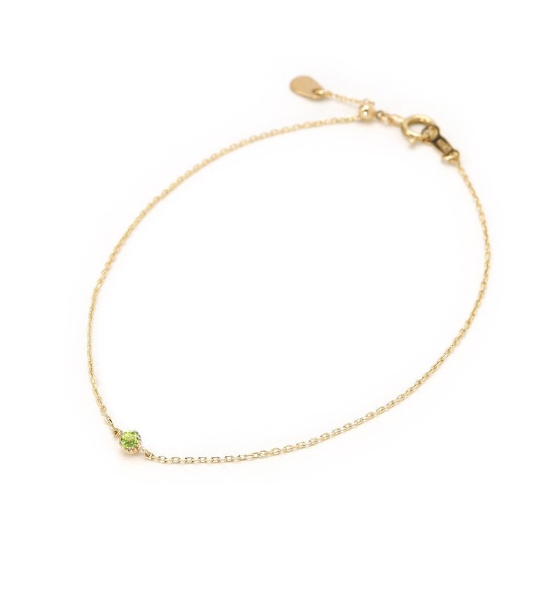 8月诞生石 K10 橄榄石单钻手链 ~Petela~ (亦可选 K18) - 手链/手环 - 宝石 绿色