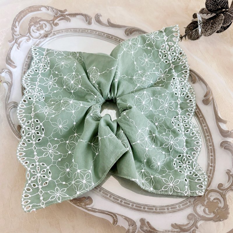 方形大肠圈/ 发圈 刺绣蕾丝 绿肠圈 棉布大肠发圈 方巾 方型 - 发饰 - 其他材质 绿色