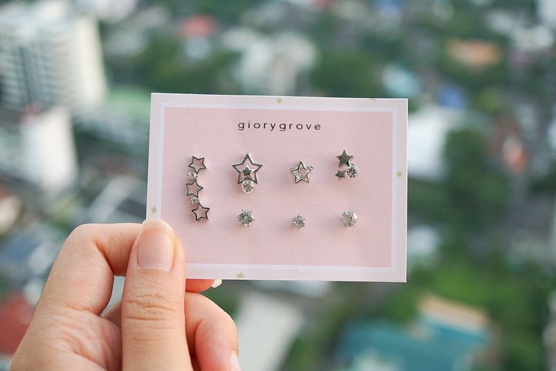 starshine set earring - 耳环/耳夹 - 其他金属 粉红色