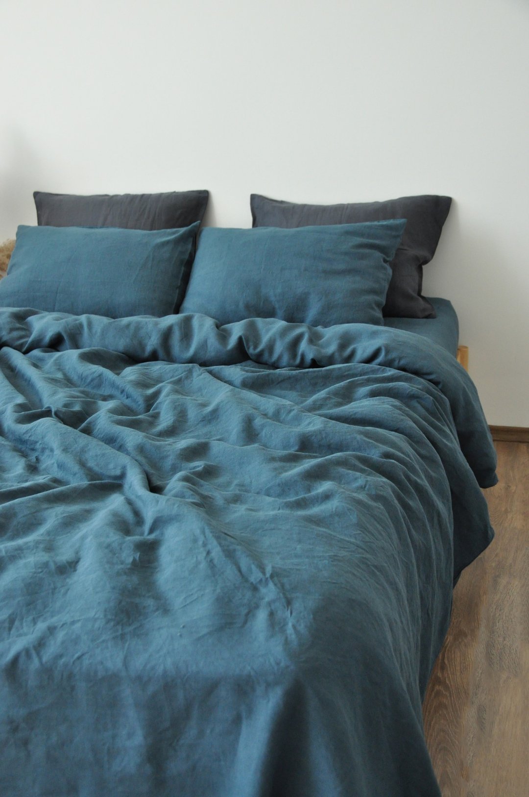 Charcoal teal linen duvet cover / Softened linen / Comforter cover / Quilt cover - 寝具 - 亚麻 蓝色