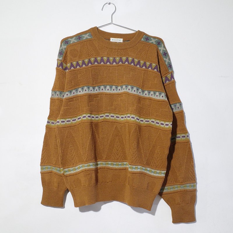 复古毛衣 古着毛衣 古着 毛衣 日本制 60% 混羊毛 民族风 R00364 - 男装针织衫/毛衣 - 羊毛 橘色