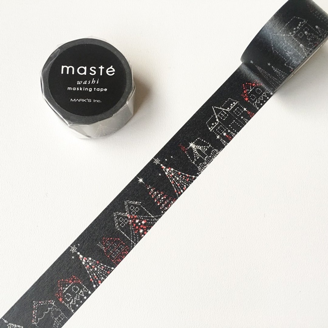 maste Xmas 和纸胶带【圣诞光影 (MST-MKT170-B)】 - 纸胶带 - 纸 黑色