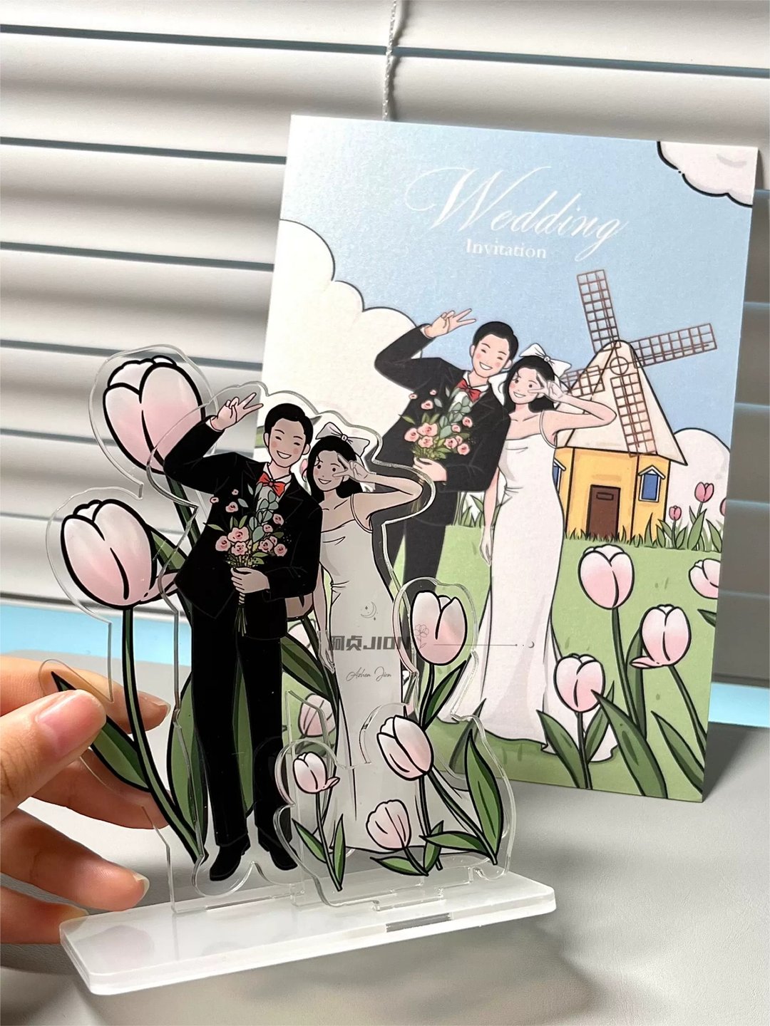 原创正品亚克力婚礼手绘立牌定制卡通动漫明星婚纱婚礼人型摆件 - 摆饰 - 玻璃 粉红色