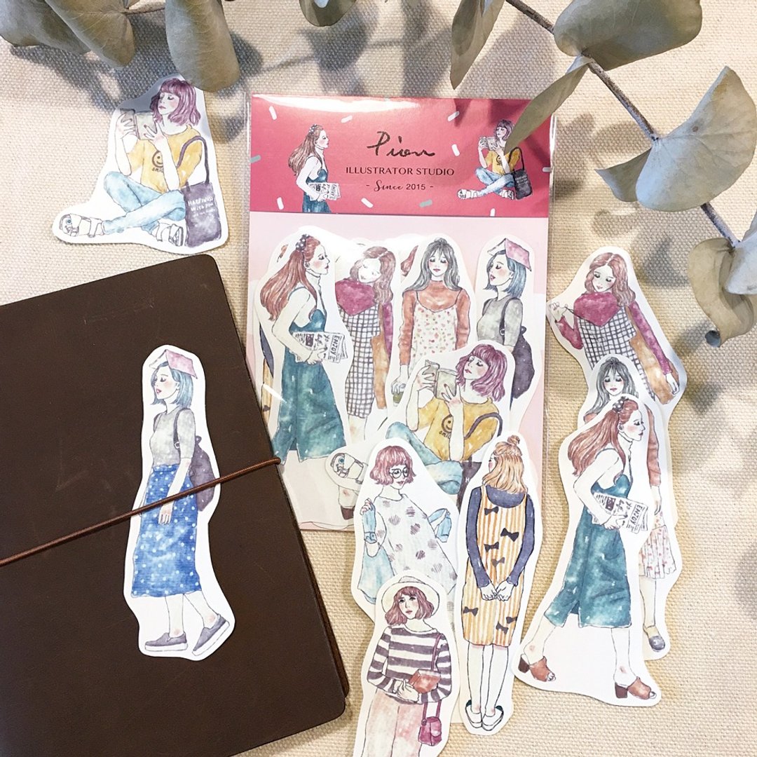 春氛 / 女孩8入贴纸 - 贴纸 - 纸 粉红色