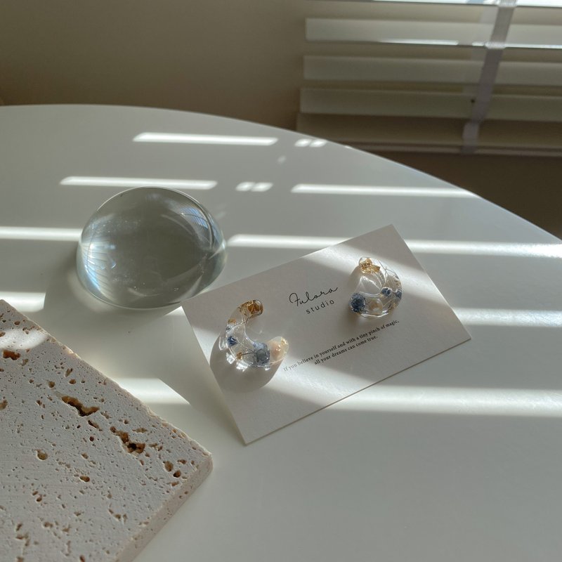 | 半圆C-优雅蓝 | 耳环 - 耳环/耳夹 - 植物．花 蓝色