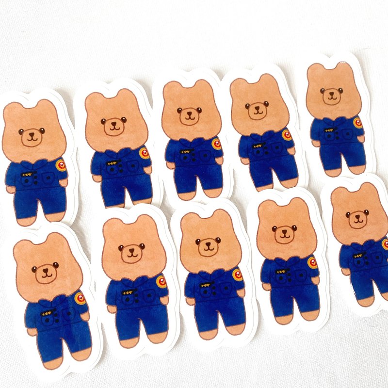 买10送1 林檎小熊警察防水贴纸  6cm 警局 警察局 - 贴纸 - 防水材质 蓝色