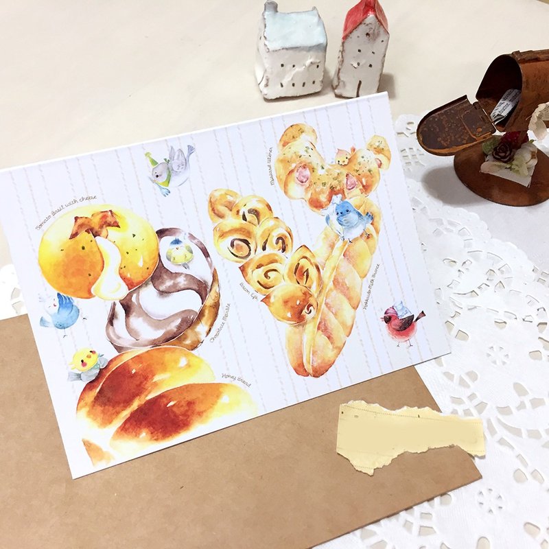 水彩心意折卡 / 贺卡【小鸟元气面包店】 - 卡片/明信片 - 纸 多色