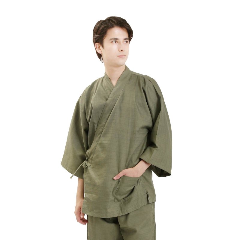 日本 和服 男性用 作务衣 套装 日式 休闲 室内服 甚平 睡衣 - 女装上衣 - 其他材质 绿色