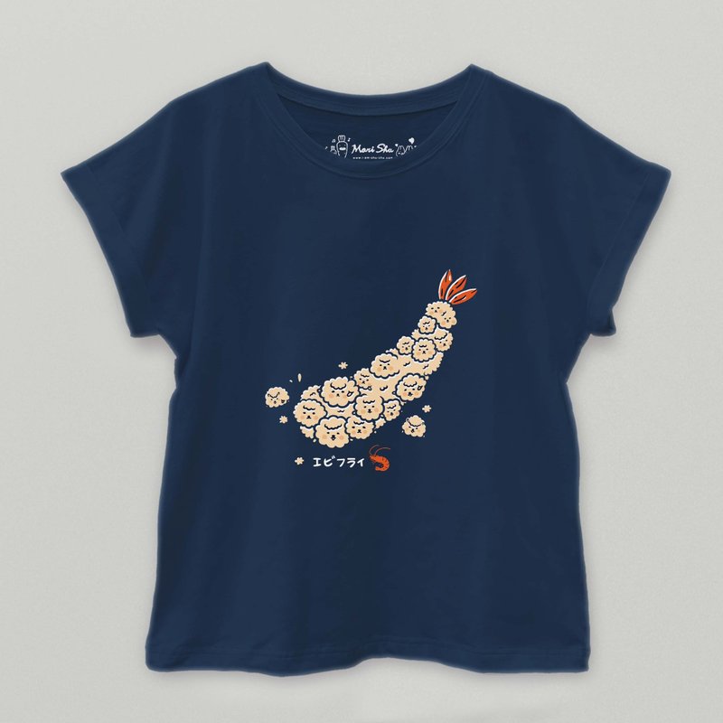 泡泡羊炸虾 T-shirt - 女装上衣 - 棉．麻 蓝色