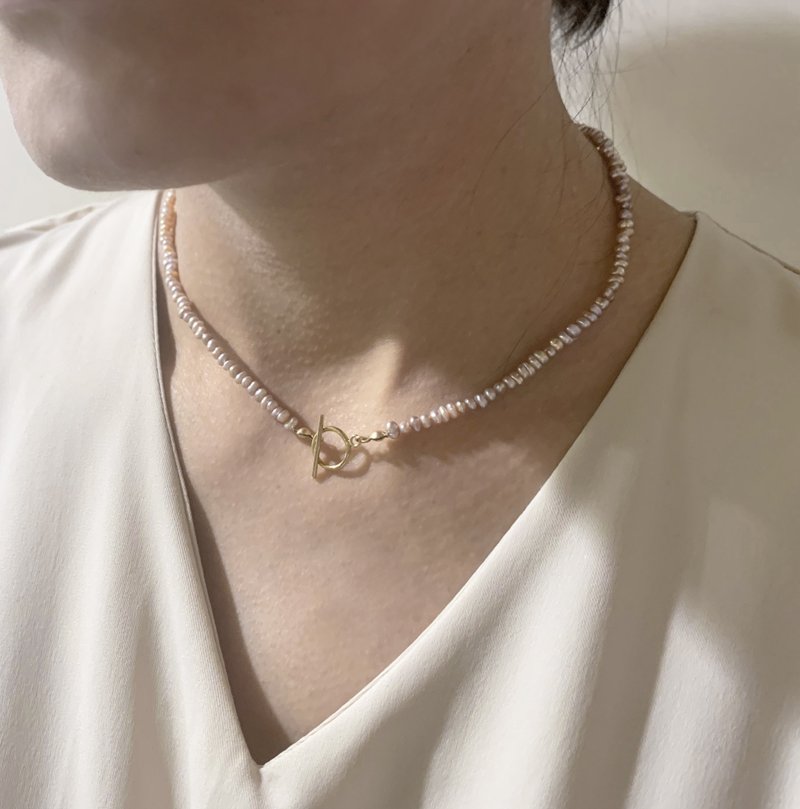 14KGF 高品干燥玫瑰双面珍珠项链 - 项链 - 珍珠 粉红色