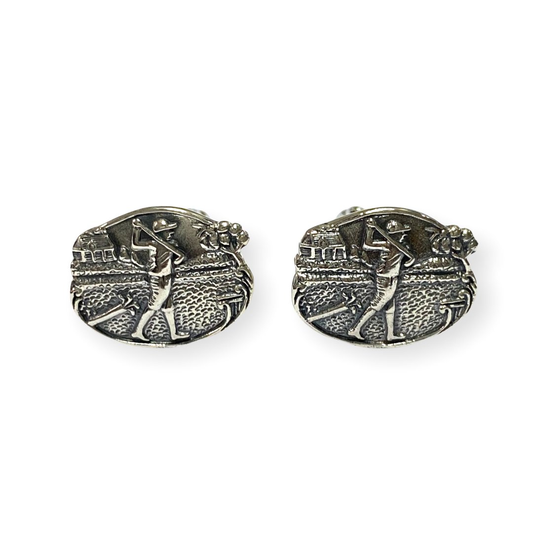 Vintage Style Golfing Scene Cufflinks 925 Sterling Silver Mens Fathers Day Gift - 袖扣 - 纯银 银色