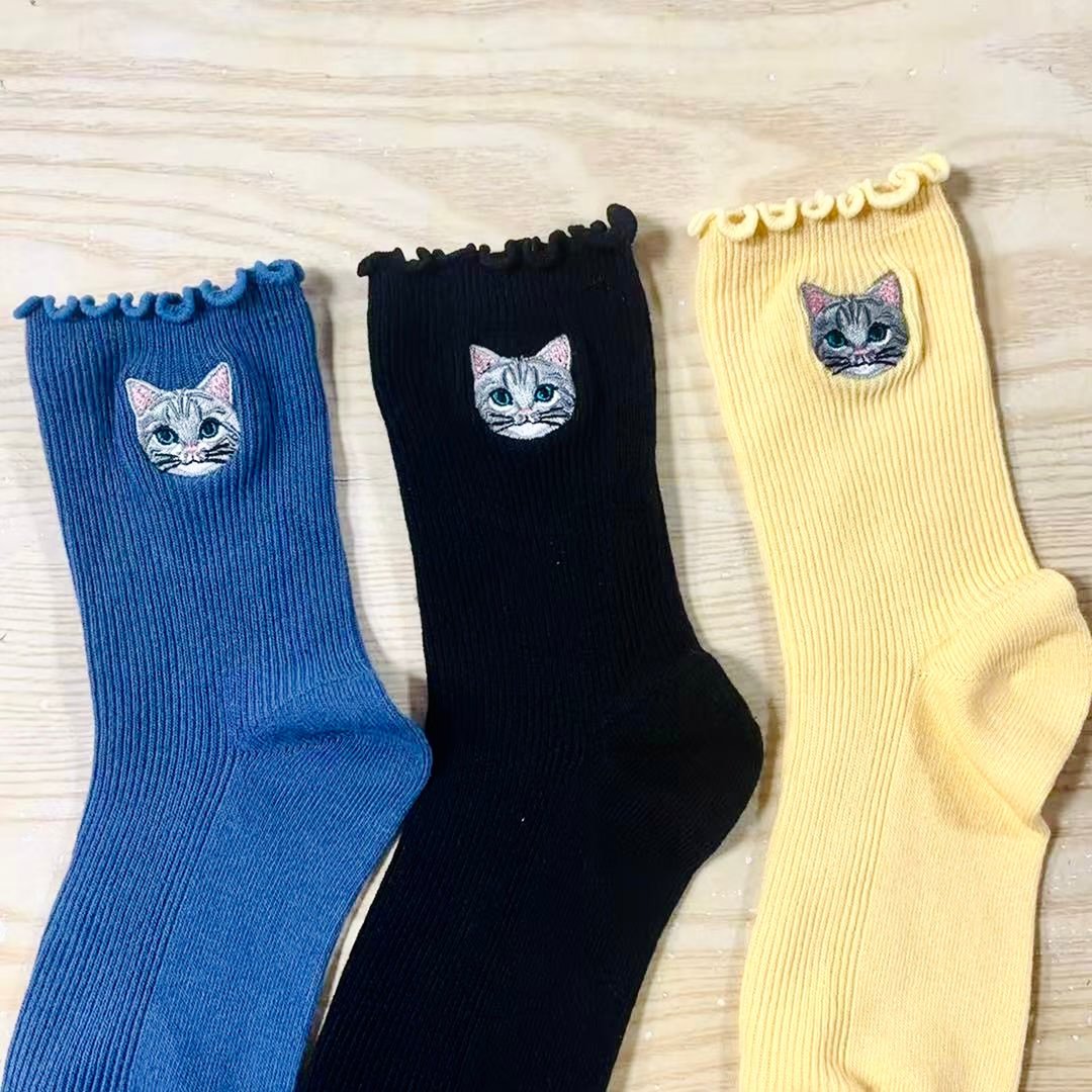 Cat ankle socks【nyaigs】American Shorthair cat_3P set - 袜子 - 棉 蓝色
