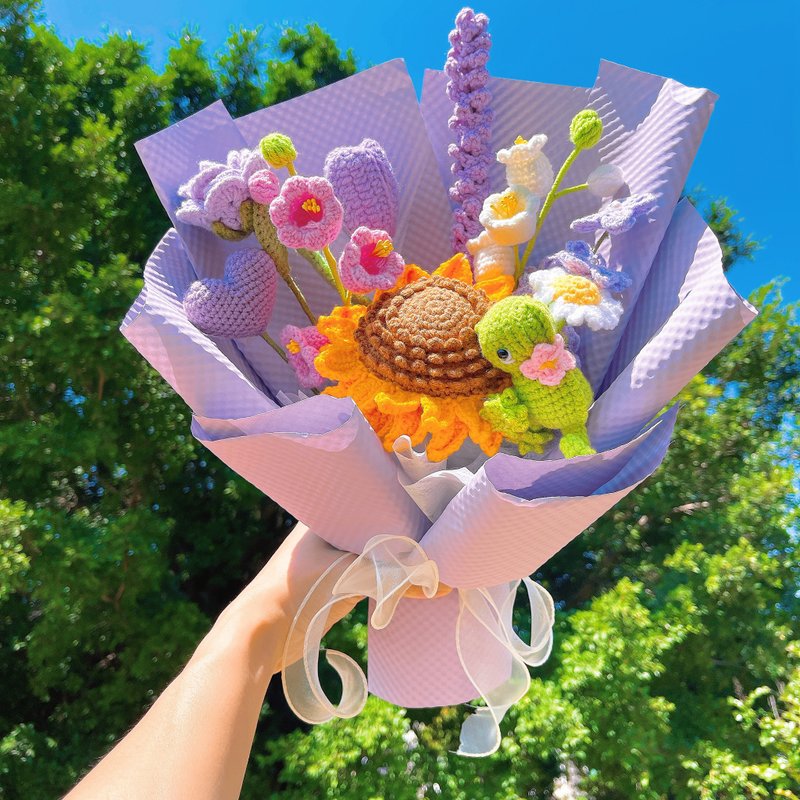 情人节礼盒  定制化礼物2025手工紫色热情花卉编织花束新奇 - 干燥花/捧花 - 棉．麻 紫色