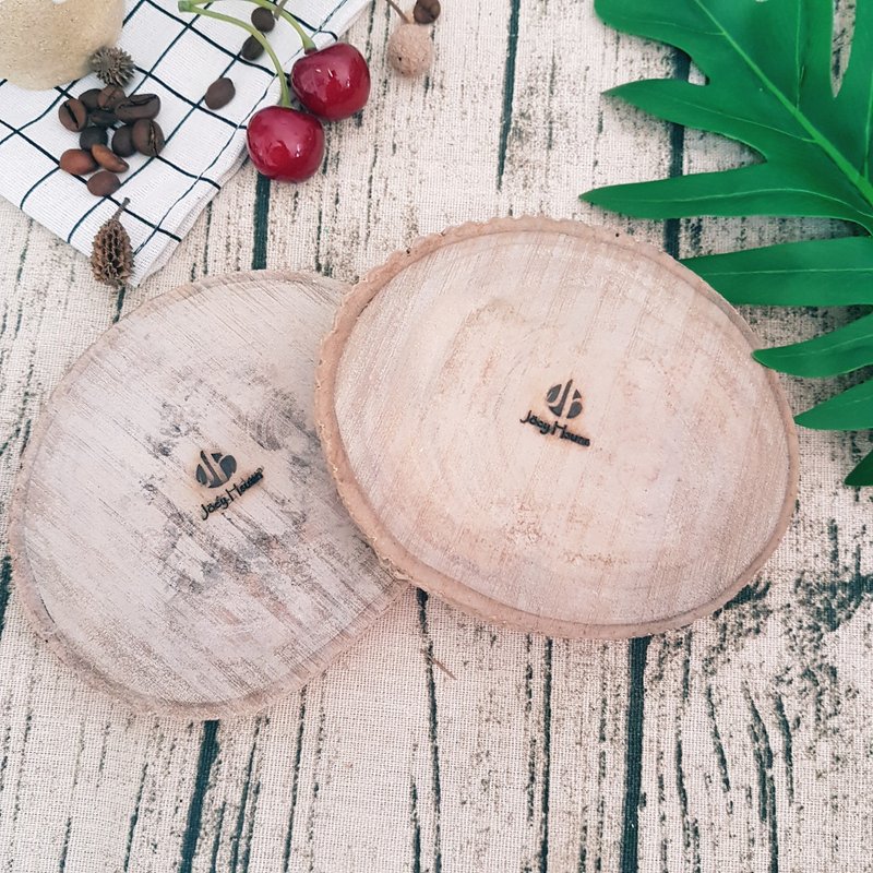 原木片杯垫 - 杯垫 - 木头 卡其色