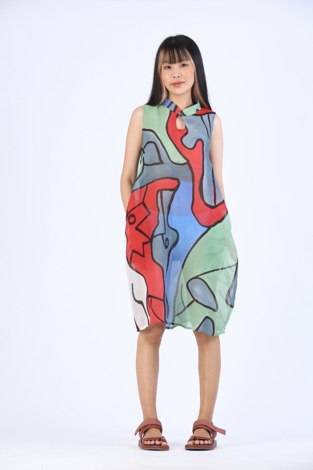 Short Dress Cotton Voile Chinese StyleHand Paint For Summer - 洋装/连衣裙 - 棉 绿色