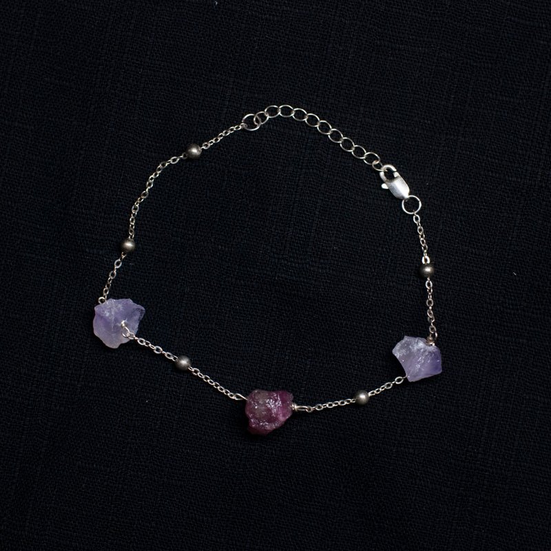 天然石原矿纯银手链 - 手链/手环 - 水晶 紫色