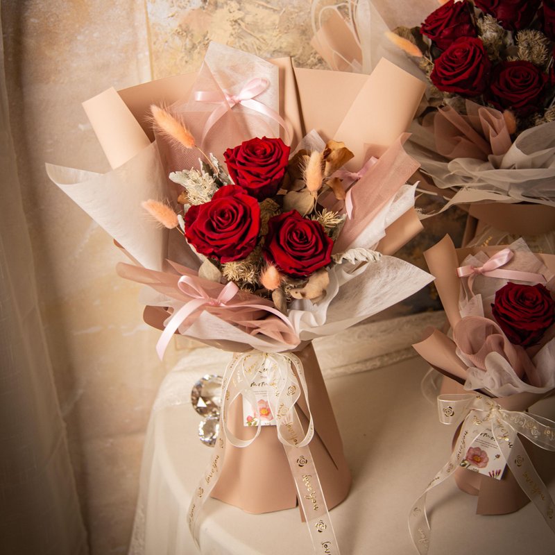 【我爱你】干燥花 永生花花束 3朵玫瑰花束 / 共4款 生日求婚告白 - 干燥花/捧花 - 植物．花 多色