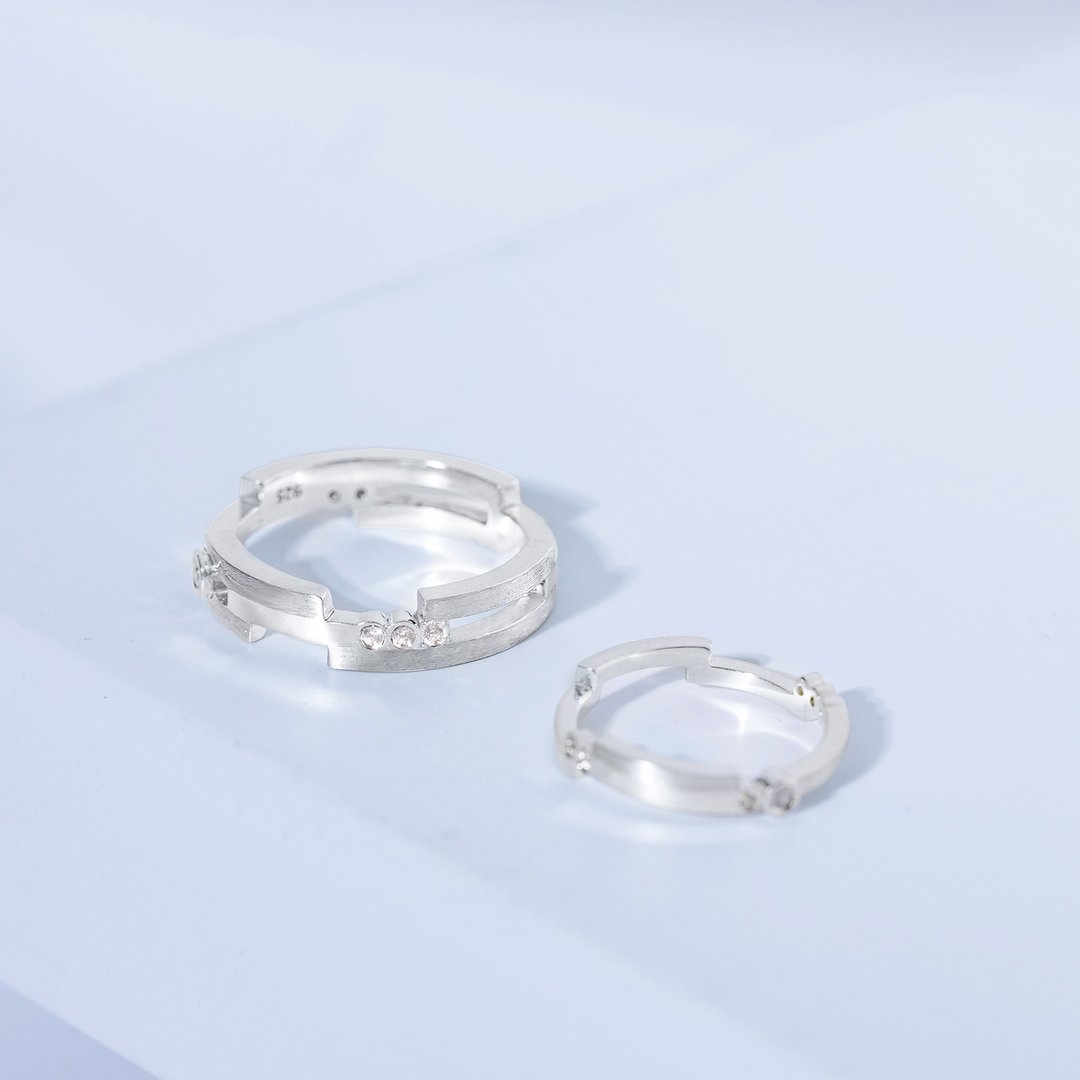 18K 金摩斯密码对戒/婚戒 - 戒指 - 贵金属 银色