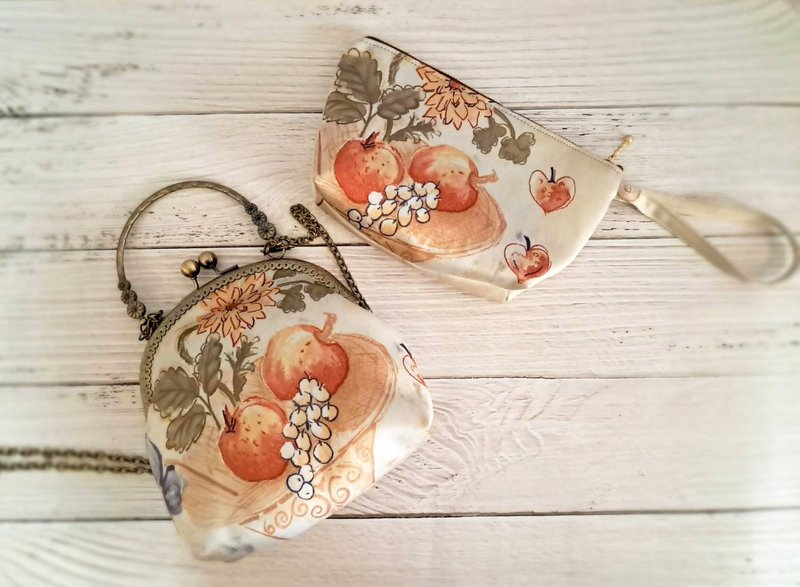 【窗帘布新生】蔬果花园 · 复古口金手提包与化妆包 - 手拿包 - 其他材质 