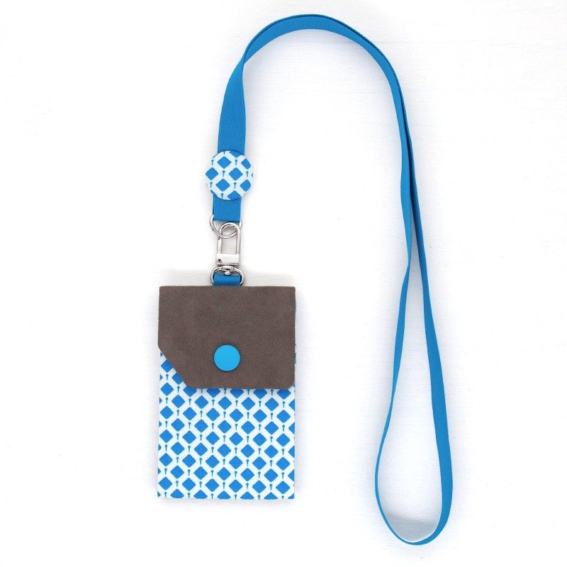 深藏不露两用直式证件套-蓝色菱格 - 证件套/卡套 - 棉．麻 蓝色
