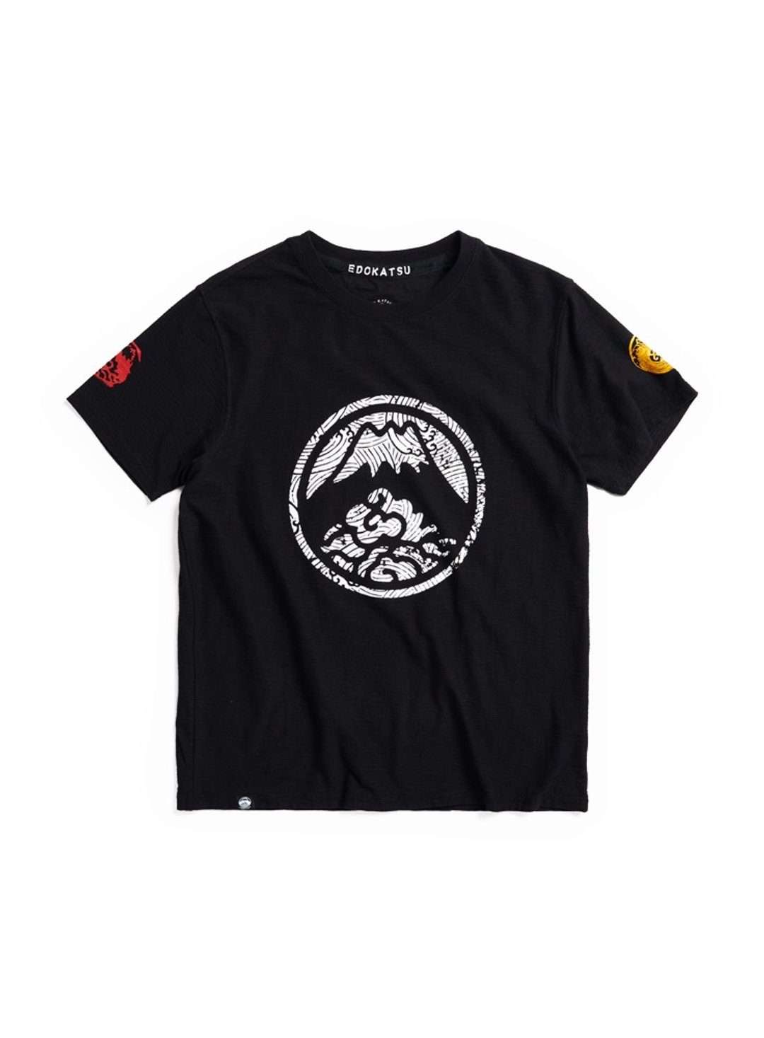 江户胜 日系 男装 富士山 海浪植绒LOGO短袖T恤(黑色) #上衣 - 男装上衣/T 恤 - 棉 黑色