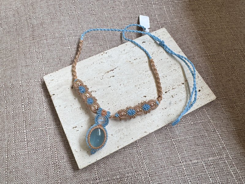 231201 Macrame 海蓝宝 编织 颈链 - 项链 - 半宝石 蓝色