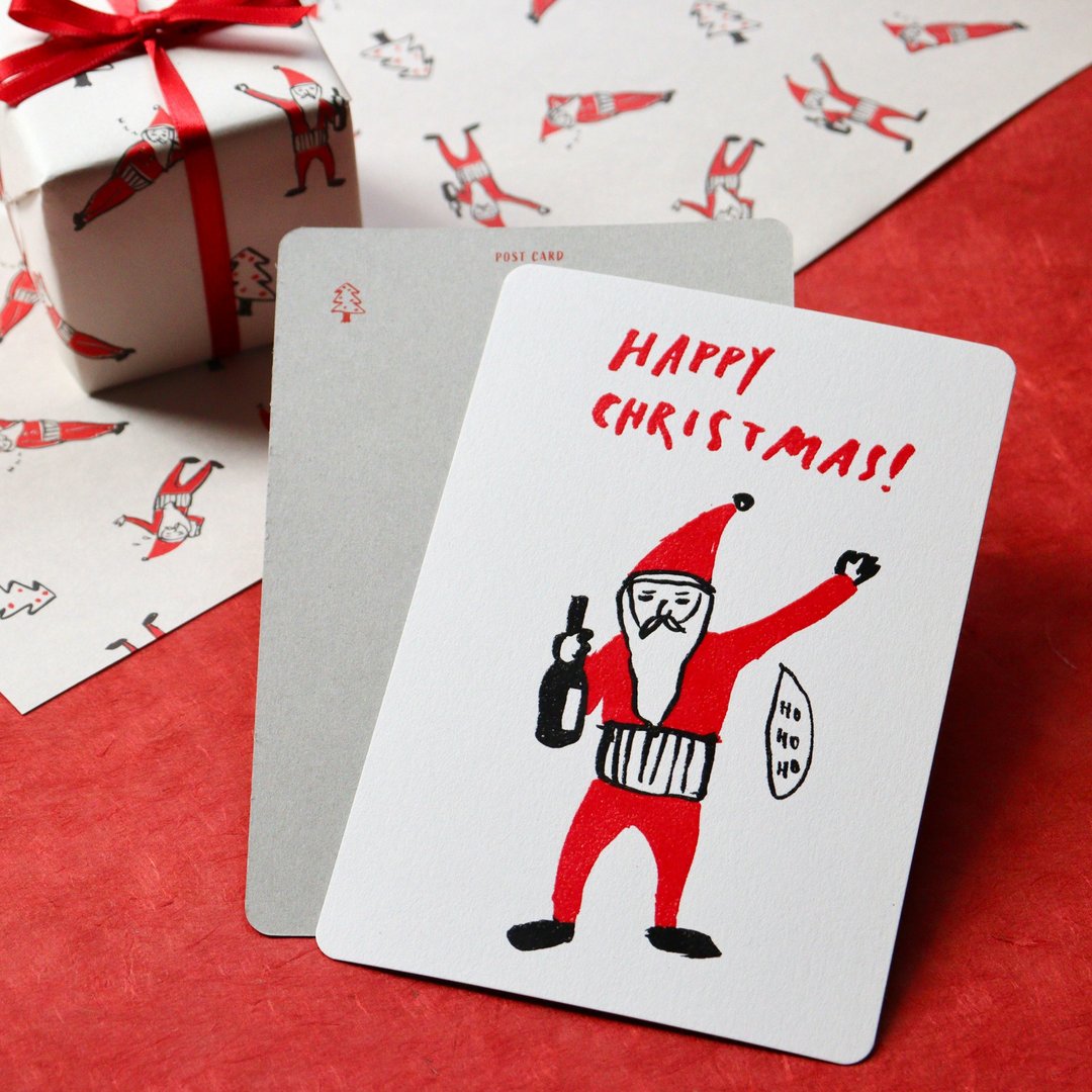 Relaxing Santa　Christmas card　2p - 卡片/明信片 - 纸 红色