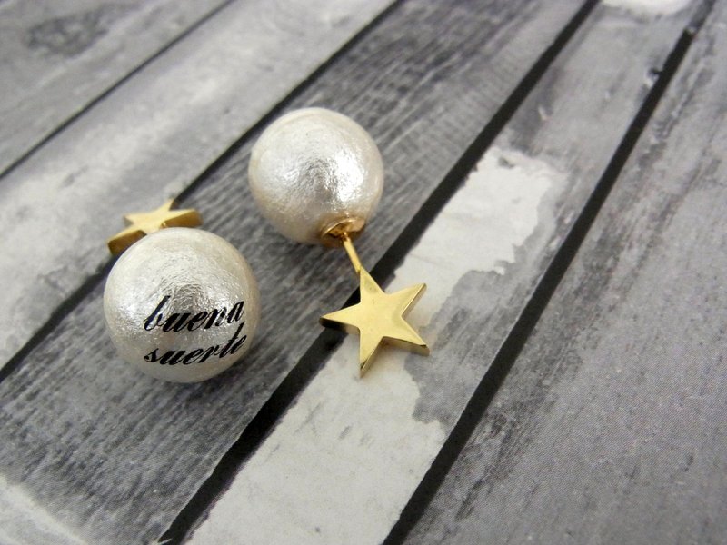 Luck of shooting stars 2WAY earrings / brass - 耳环/耳夹 - 其他金属 金色