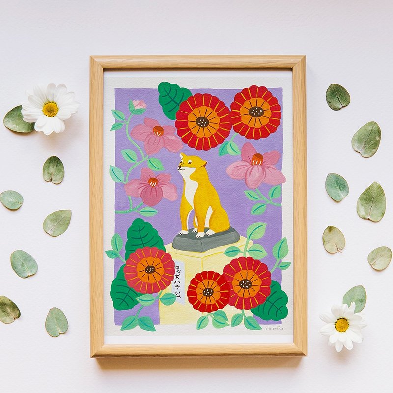 Original Painting // Hachiko Statue // Hachi's Waiting Time - 海报/装饰画/版画 - 纸 多色