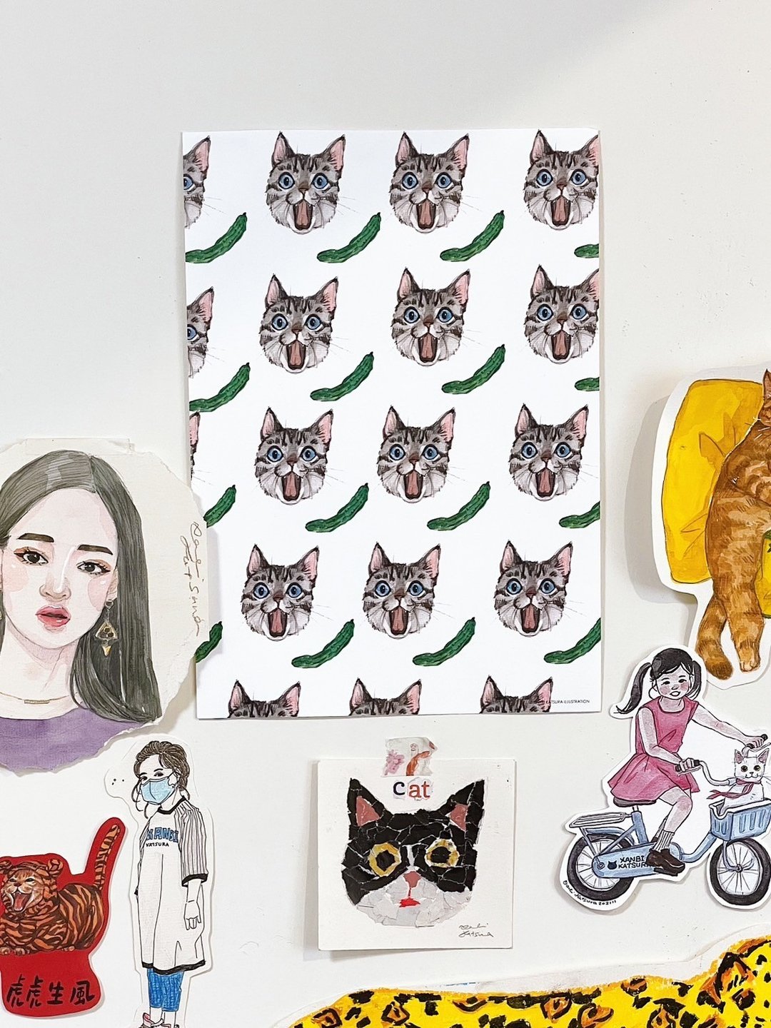 惊吓小黄瓜/搞笑猫猫小海报/A4/水彩手绘 - 海报/装饰画/版画 - 纸 