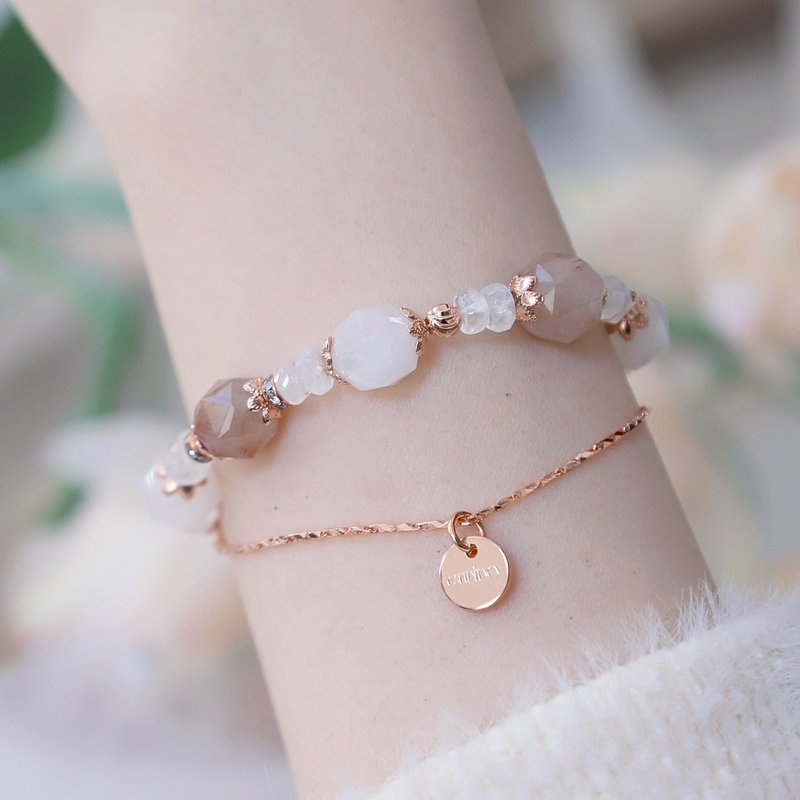 彩兔毛 月亮石 白幽灵/水晶手链 定制化生日礼物 圣诞礼物 - 手链/手环 - 水晶 卡其色
