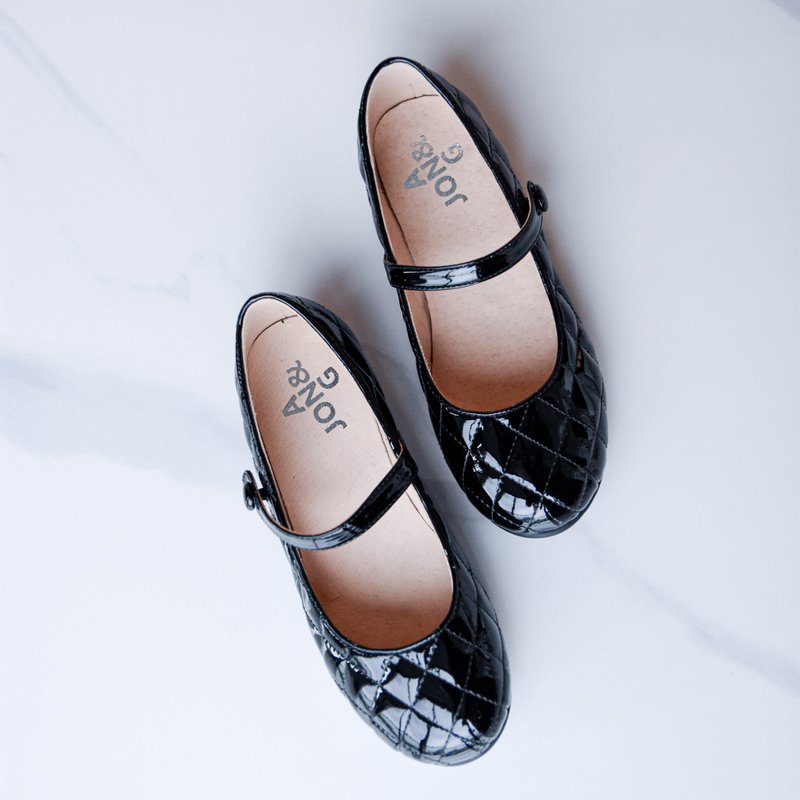 黑色女童圆头镜面菱格纹优雅百搭学生鞋 - 童装鞋 - 人造皮革 黑色