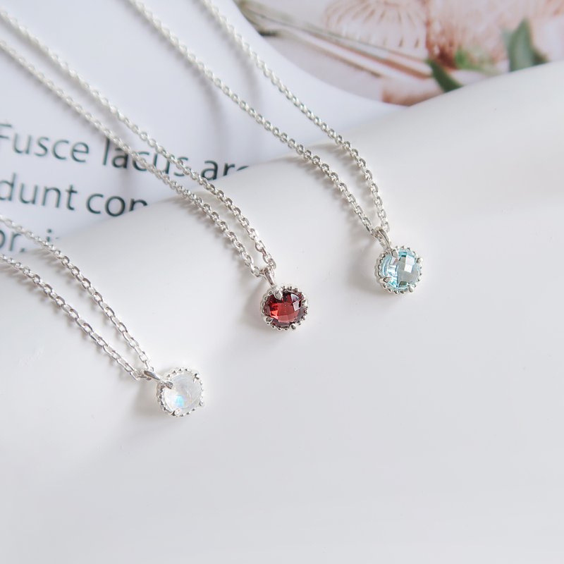 925 纯银 红石榴石 圆形钻面 斜角链 点点链 项链 锁骨链 长链 - 项链 - 纯银 红色