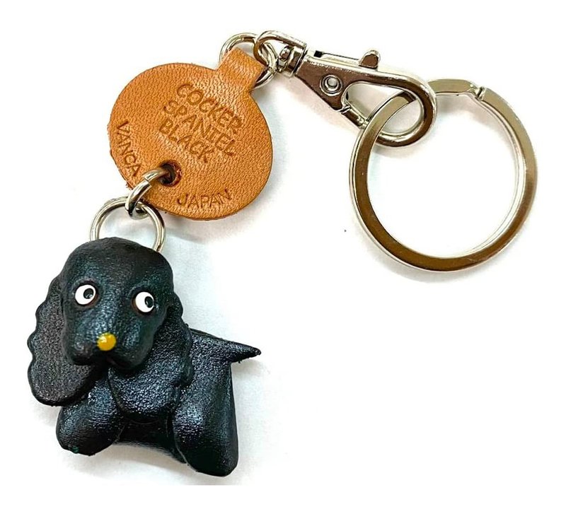 可卡犬 黑色 犬 真皮钥匙圈 牵绳吊饰 手作 日本制造 VANCA - 钥匙链/钥匙包 - 真皮 黑色