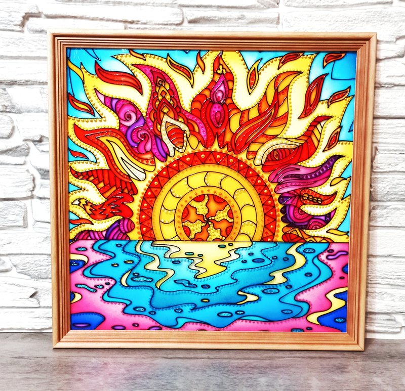 日落原画在玻璃多彩艺术彩色玻璃墙装饰 - 墙贴/壁贴 - 玻璃 红色