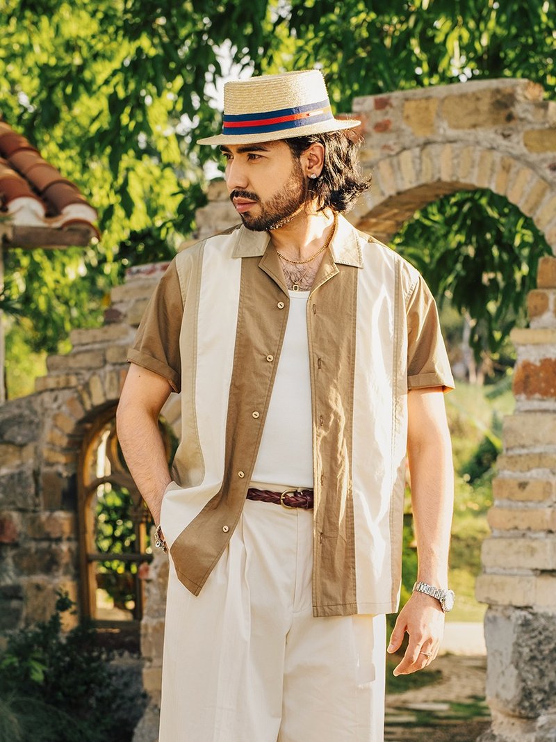 SOARIN义式复古天丝拼色休闲衬衫(2521C402) - 男装衬衫 - 棉．麻 黄色