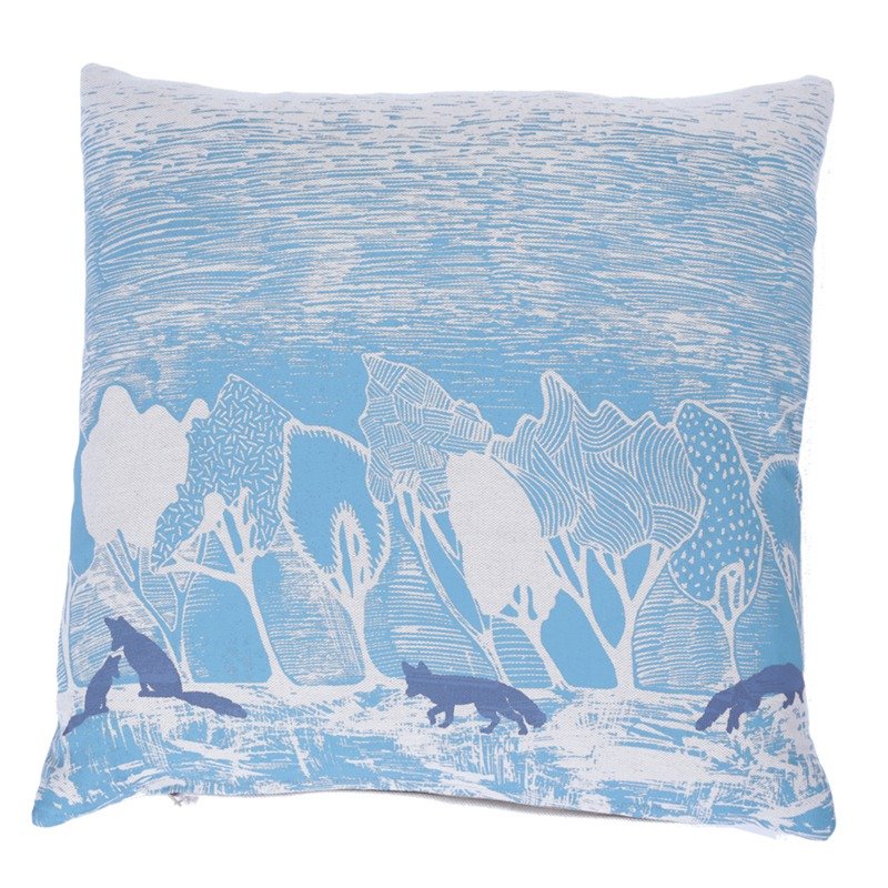 苏格兰亚麻★狐狸漫步森林抱枕 - 浅湖蓝 - 枕头/抱枕 - 棉．麻 蓝色