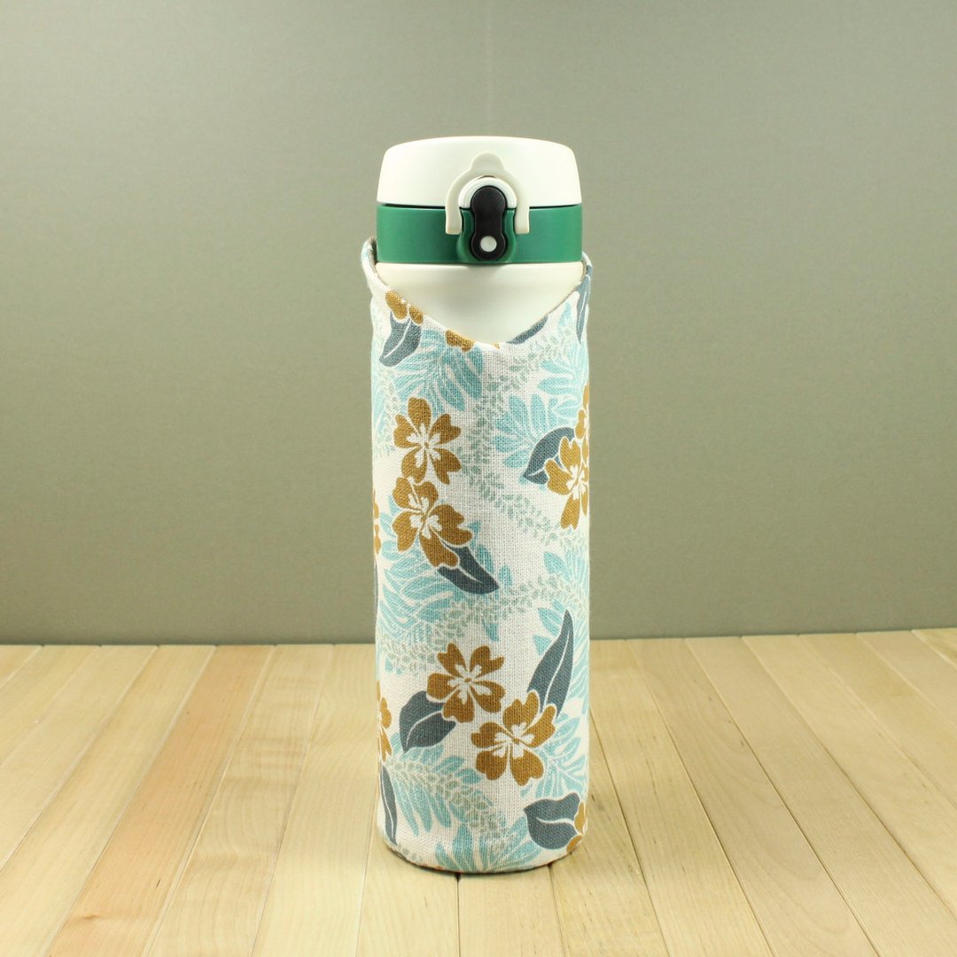 a'doubao-随身瓶套 保温瓶套 水壶套 - 水蓝&扶桑花 - 随行杯提袋/水壶袋 - 棉 蓝色