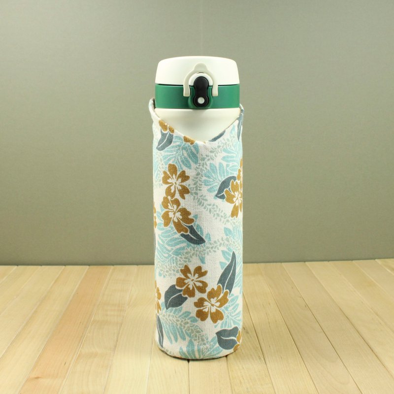 a'doubao-随身瓶套 保温瓶套 水壶套 - 水蓝&扶桑花 - 随行杯提袋/水壶袋 - 棉．麻 蓝色