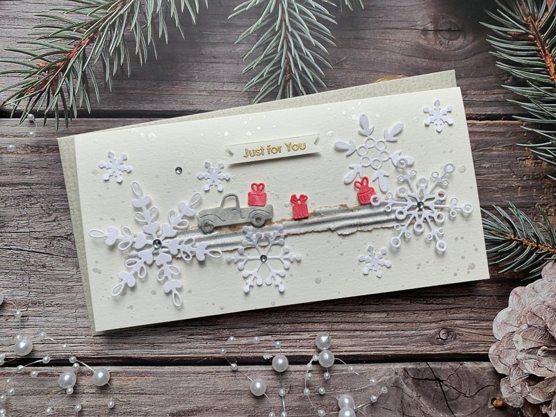 圣诞卡片Christmas Card_礼物车 - 卡片/明信片 - 纸 白色