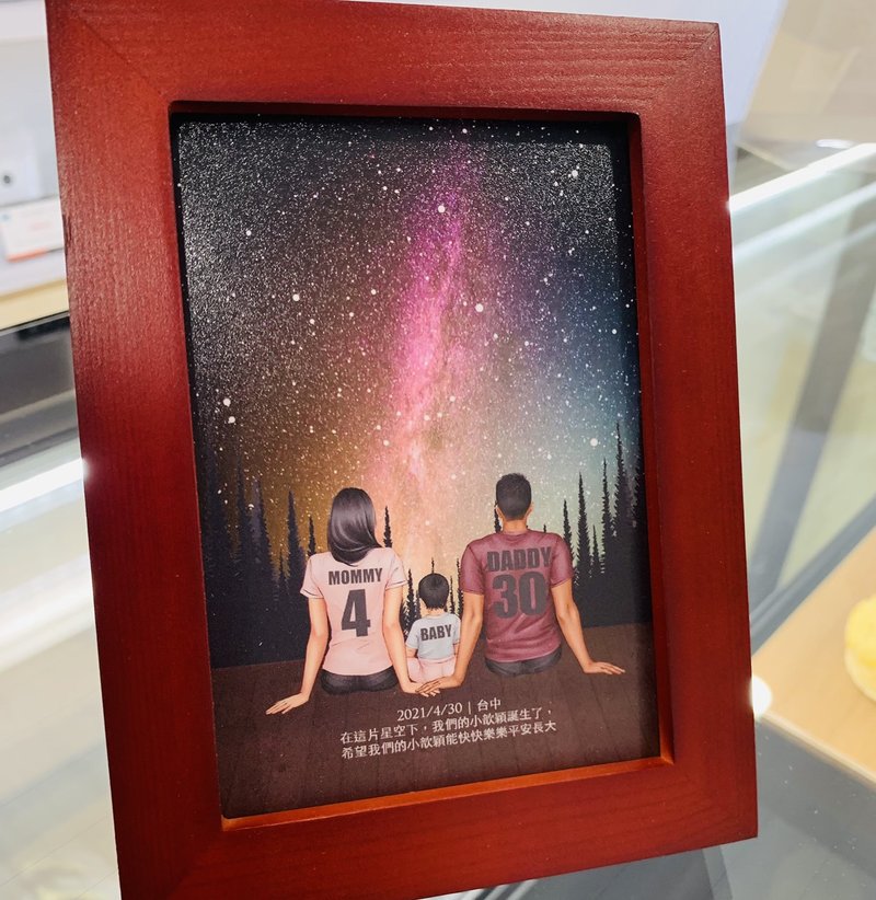 【定制化】Q版宝宝爸爸妈妈背影纪念生日当天的真实星空夜晚图档 - 其他 - 木头 红色