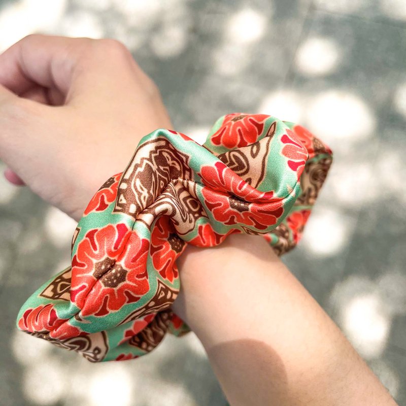 霞红石榴花 发圈∣大肠圈 - 发饰 - 丝．绢 橘色