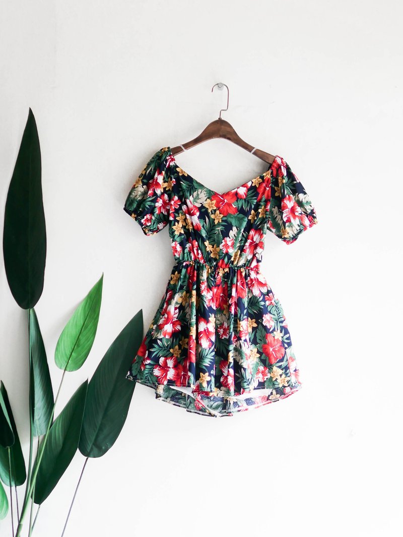 彩色丛林梦幻仙境爱丽丝 古董棉质连身短裤vintage overalls - 背带裤/连体裤 - 棉．麻 多色