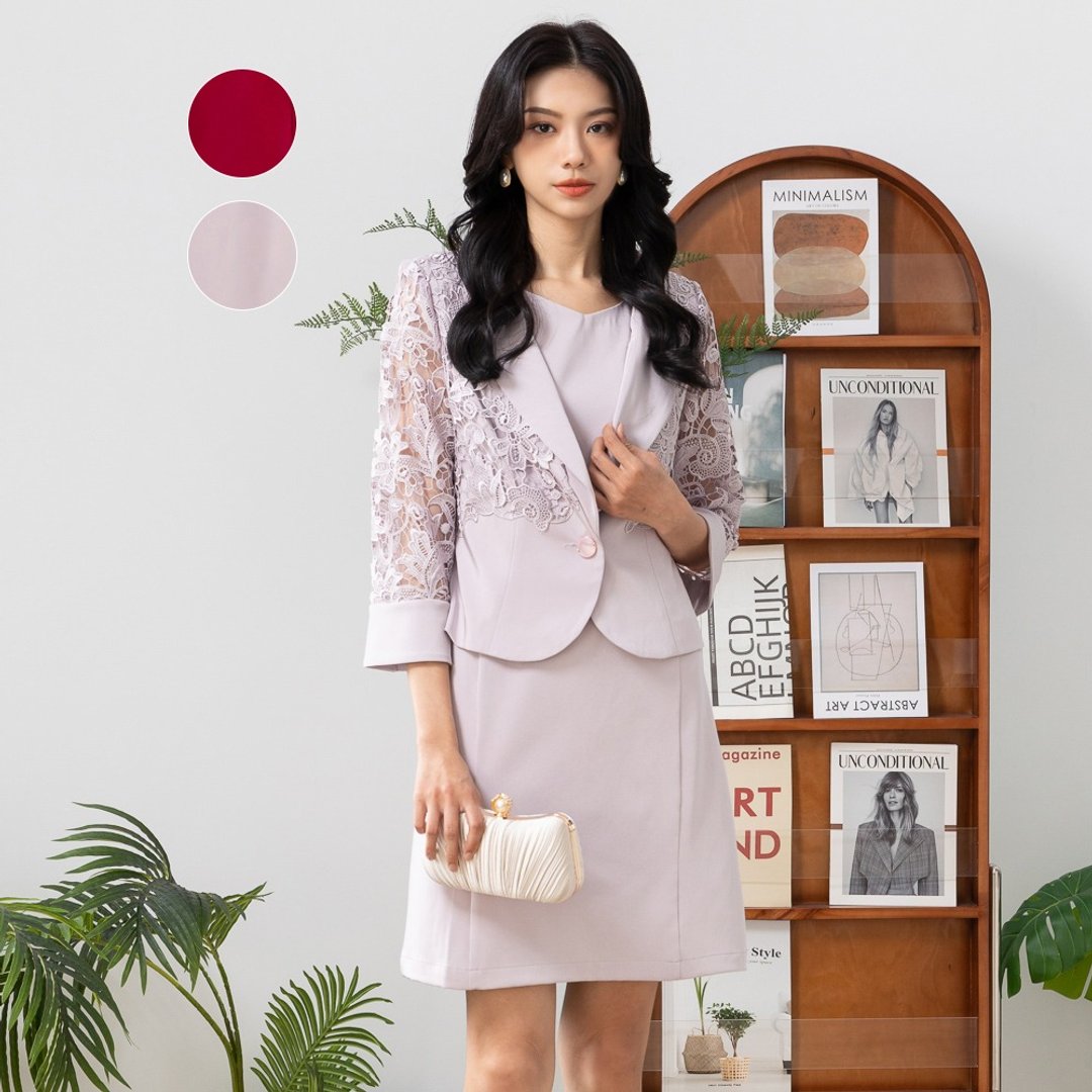 【MEDUSA】婚宴缎面蕾丝烧花外套-2色(M-XL) | 小礼服外套 小外套 - 女装西装外套/风衣 - 聚酯纤维 紫色
