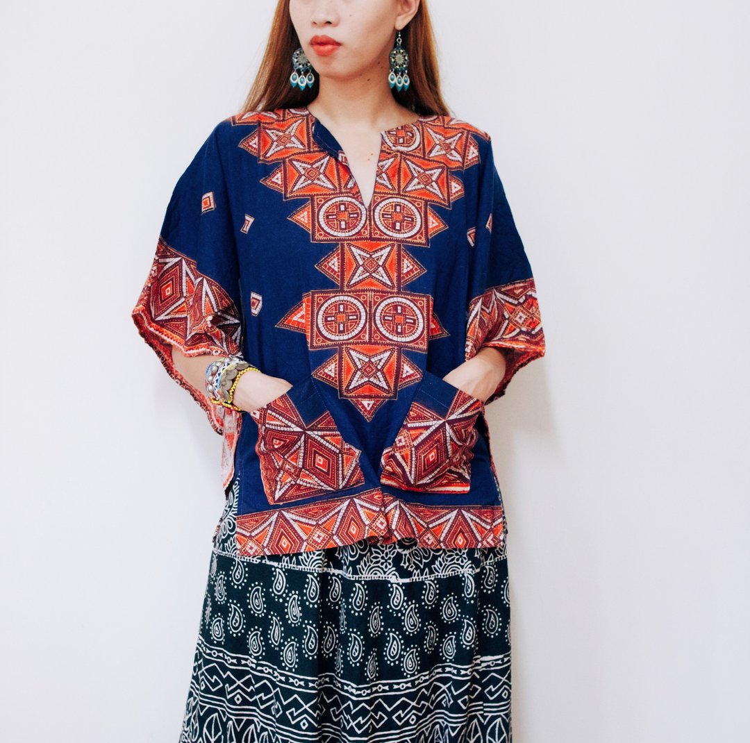 Vintage dashiki angel sleeve shirt 巴基斯坦盖印天使袖上衣 - 女装上衣 - 棉 