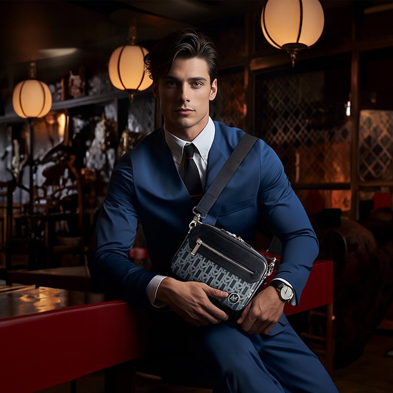 MC Element防水帆布质感男仕斜背包 - 侧背包/斜挎包 - 碳纤维 黑色