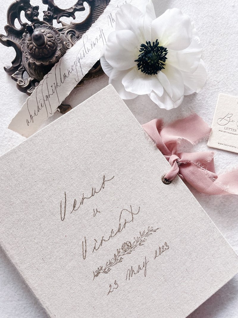 复古 麻布婚礼宾客签名本| LINEN GUEST BOOK - 婚礼誓言书 - 纸 粉红色